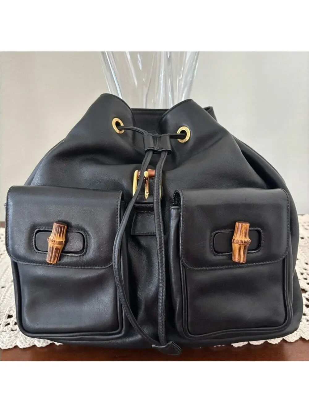 Gucci Bamboo Line Black Leather Backpack